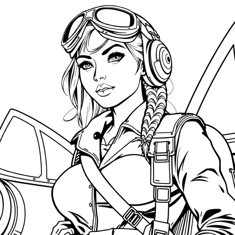 Vintage Female Pilot Line Drawing Art Vintage Female Pilot Line Drawing Art