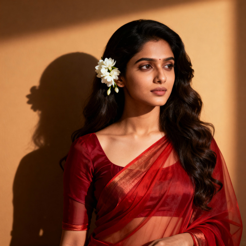 Stunning Portrait of a Young Indian Woman in Red Saree Stunning Portrait of a Young Indian Woman in Red Saree