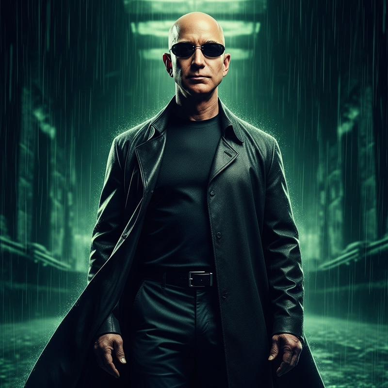 Jeff Bezos as Neo from The Matrix