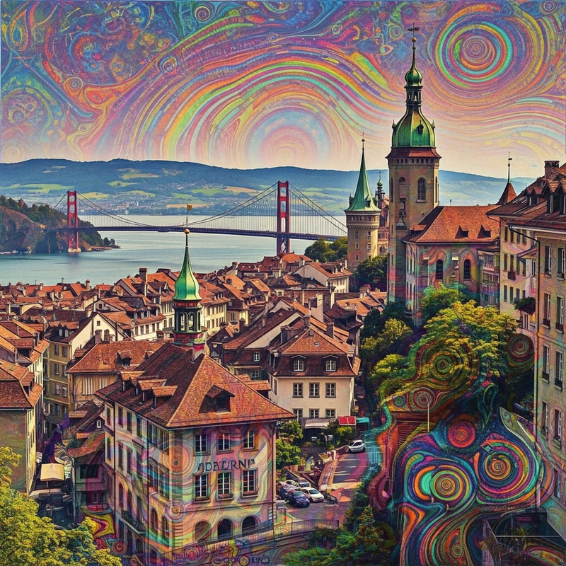 Psychedelic Art in Bern & Golden Gate Bridge Psychedelic Art in Bern & Golden Gate Bridge