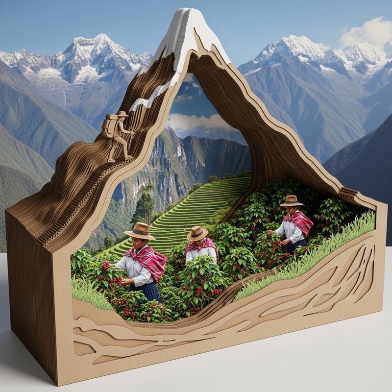 3D Cardboard Mountain with Hiker & Andes Background 3D Cardboard Mountain with Hiker & Andes Background
