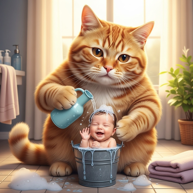 Cute Cat Bathing Baby: Heartwarming Moment Cute Cat Bathing Baby: Heartwarming Moment