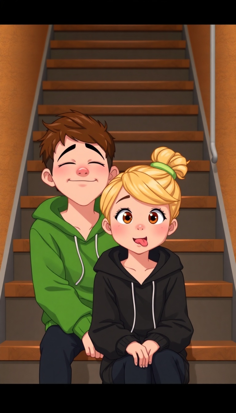 Pixar Style Fun: Playful Characters on a Staircase Pixar Style Fun: Playful Characters on a Staircase