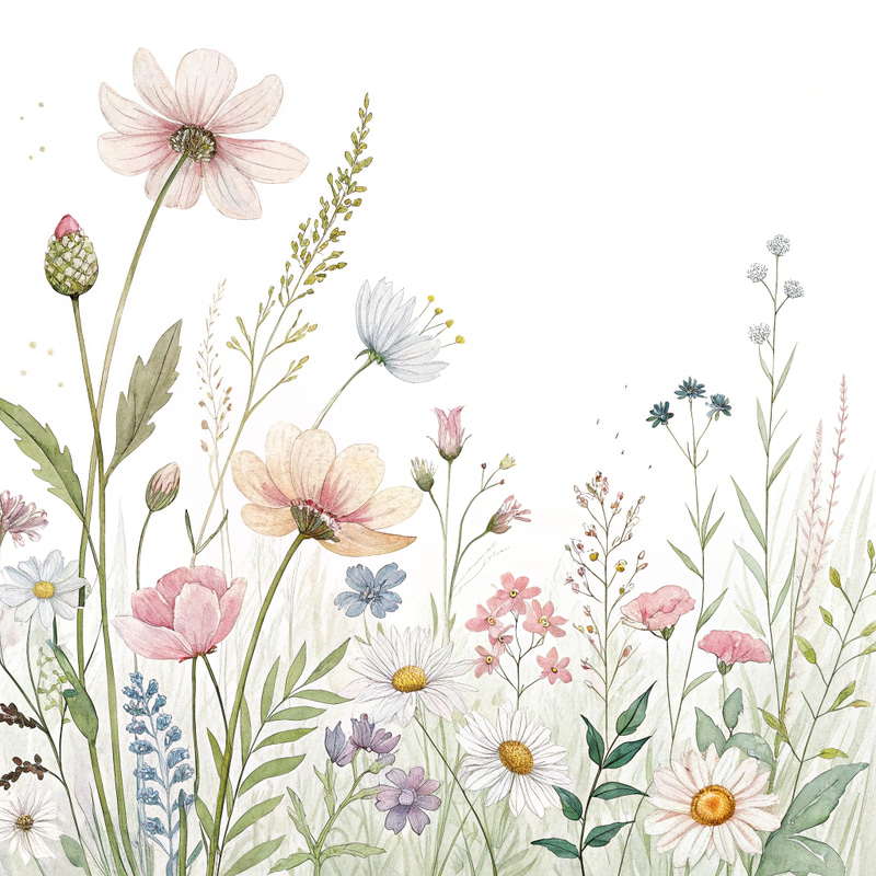 Wildflower Border Design in Soft Pastel Colors Wildflower Border Design in Soft Pastel Colors