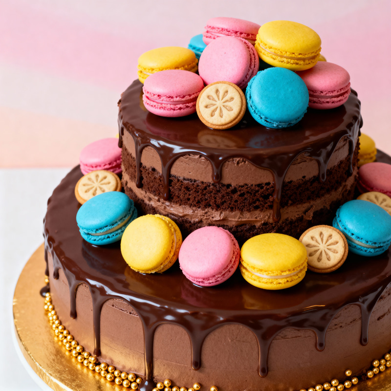 Chocolate Wedding Cake with Macarons and Cookies Chocolate Wedding Cake with Macarons and Cookies