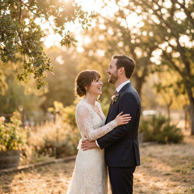 Joyful Wedding Moments: Bride and Groom by Golden Hour Joyful Wedding Moments: Bride and Groom by Golden Hour