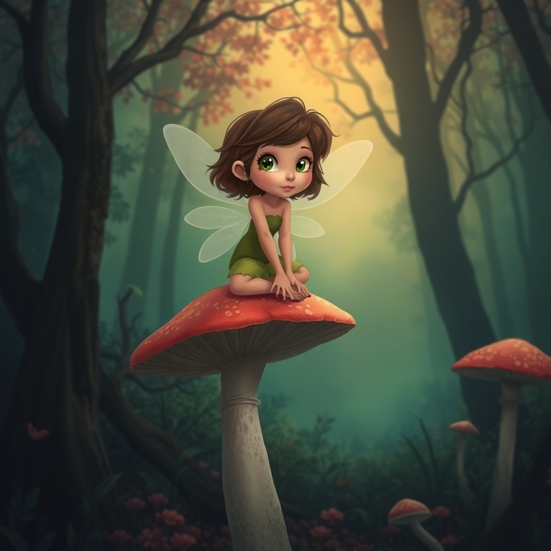 Enchanted Forest Fairy with Colorful Mushrooms Enchanted Forest Fairy with Colorful Mushrooms