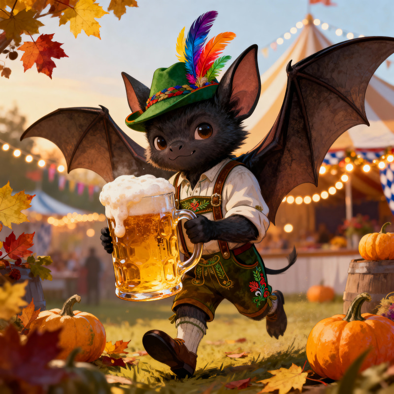 Whimsical Oktoberfest Bat in Lederhosen