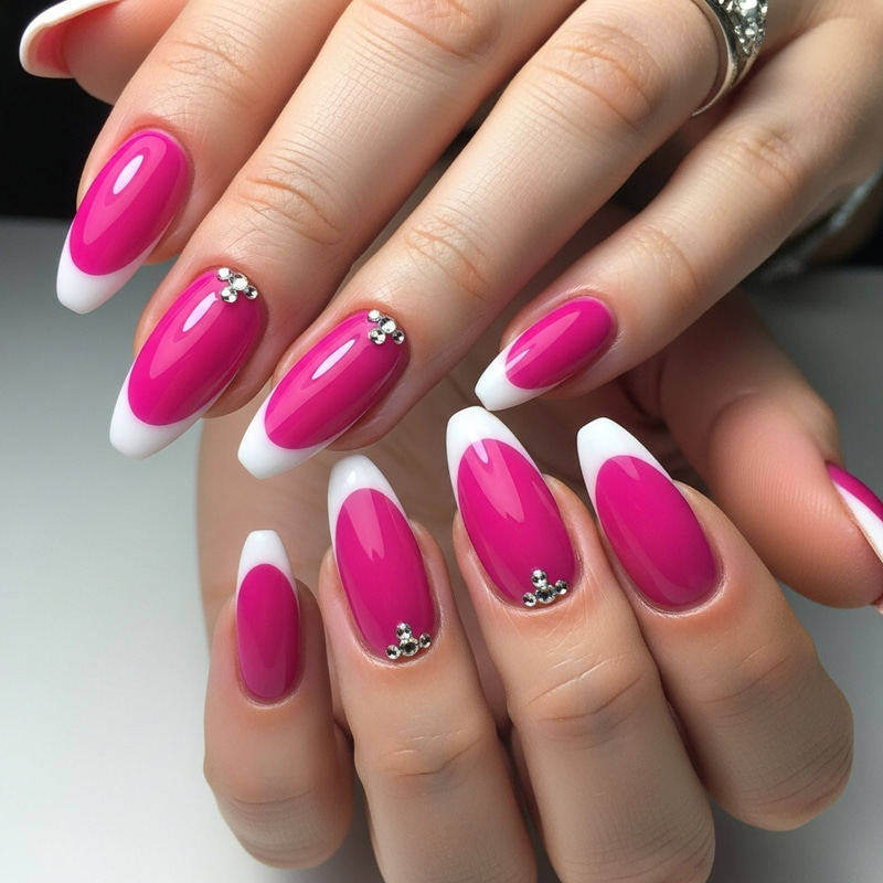 Stylish Almond-Shaped Pink Nails with Rhinestones Stylish Almond-Shaped Pink Nails with Rhinestones