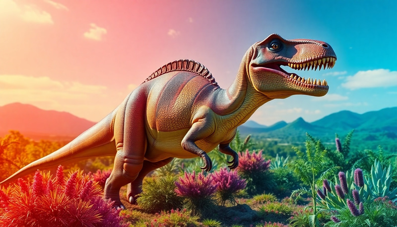 Colorful Dinosaur in Lush Landscape Colorful Dinosaur in Lush Landscape