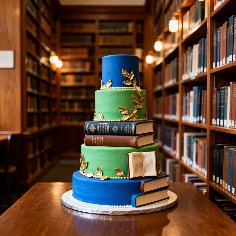 Elegant Blue Green Brown Wedding Cake with Gold Accents