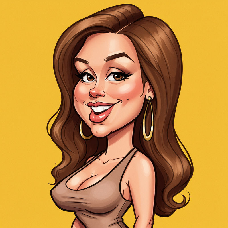 Stylish Caricature of a Curvy Woman with Brown Locks Stylish Caricature of a Curvy Woman with Brown Locks