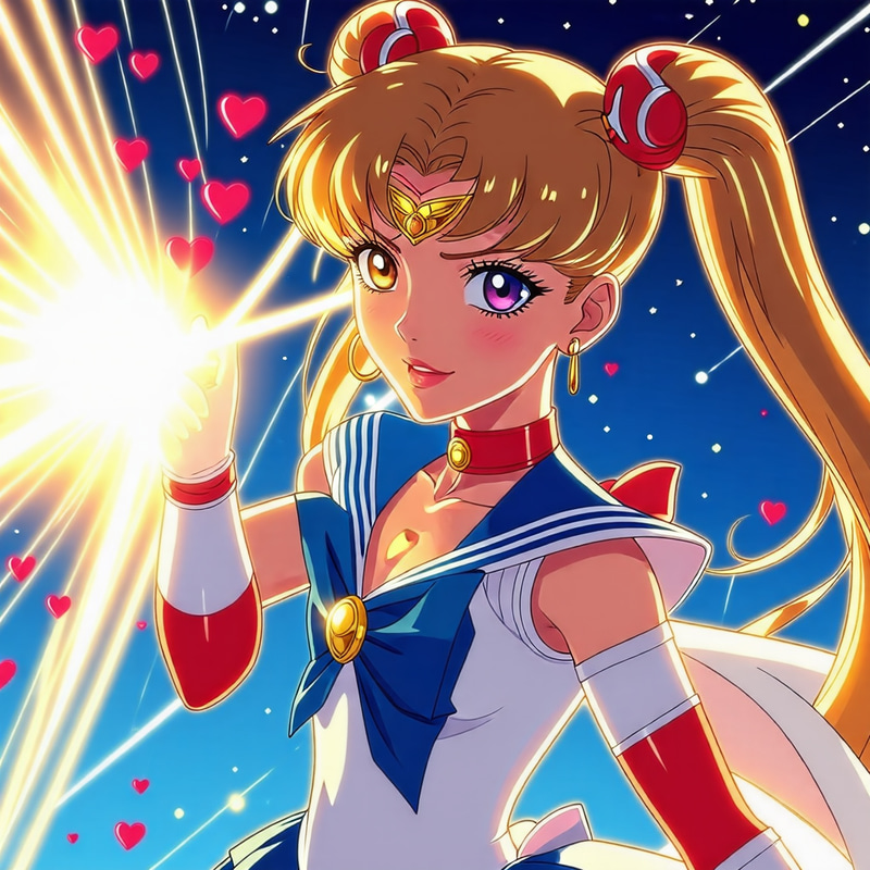 Sailor Moon's Powerful Heart Lighting Attack Sailor Moon's Powerful Heart Lighting Attack