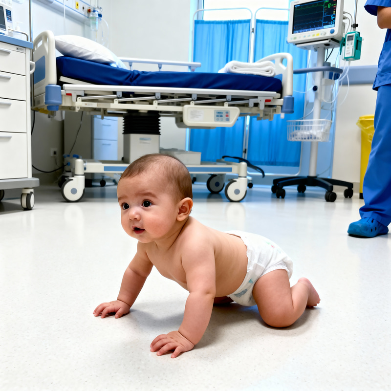 Cute Baby Crawling in Maternity Ward Cute Baby Crawling in Maternity Ward