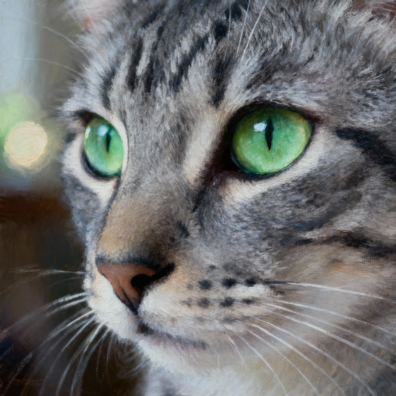 Captivating Cat Portrait – Grey Striped Fur & Green Eyes Captivating Cat Portrait – Grey Striped Fur & Green Eyes