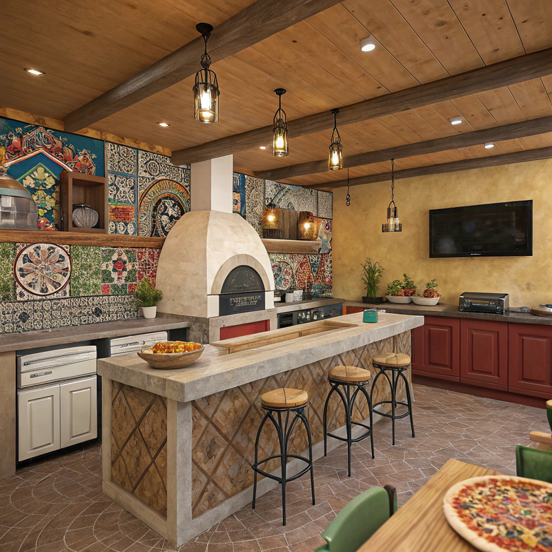 Stylish Mexican Kitchen with Pizza Oven & Bar Seating