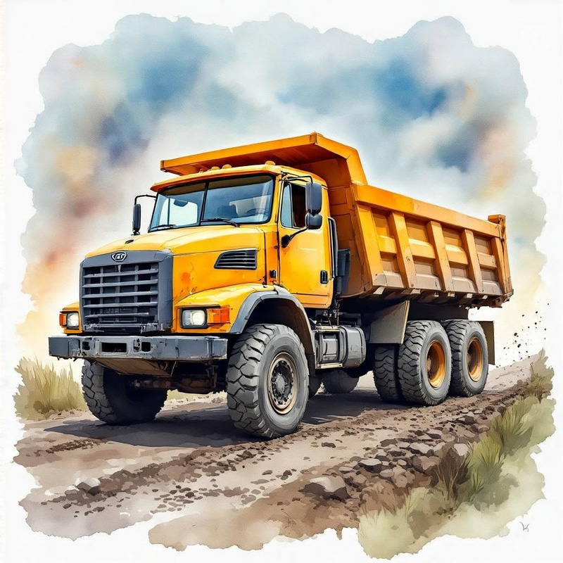 Watercolor Poster of a Dump Truck Watercolor Poster of a Dump Truck