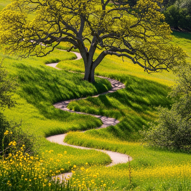 Tree on a Hill with a Winding Pathway