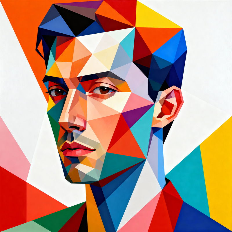 Geometric Low-Poly Man Portrait in Bold Colors