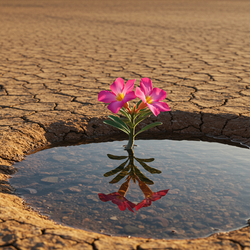 Flower in Desert Surrounded by Water Flower in Desert Surrounded by Water