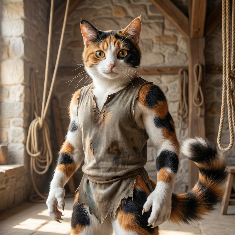 Muscular Humanoid Calico Cat Character Design
