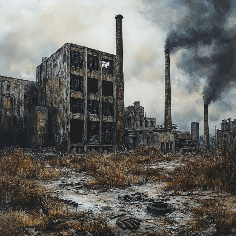 Melancholic Oil Painting of a Decaying Factory Melancholic Oil Painting of a Decaying Factory