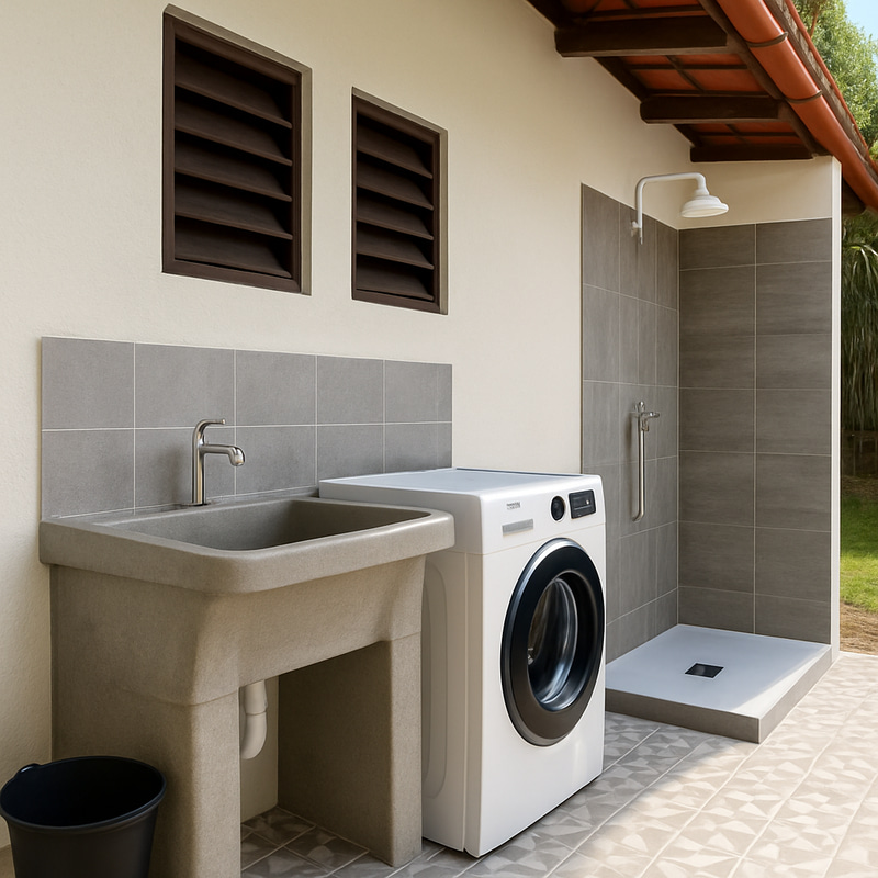 Laundry Room Renovation with Concrete Sink & Shower Laundry Room Renovation with Concrete Sink & Shower
