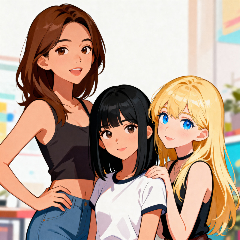 Animated Girls: Diverse Hairstyles & Features Animated Girls: Diverse Hairstyles & Features