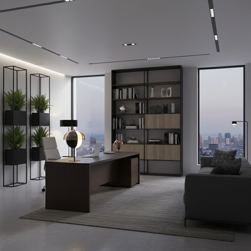 Elegant CEO Office Design with White Lighting Elegant CEO Office Design with White Lighting