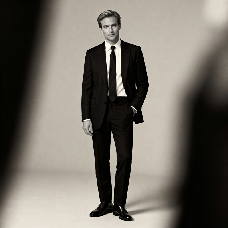 Confident Man in Tailored Black Suit Portrait Confident Man in Tailored Black Suit Portrait