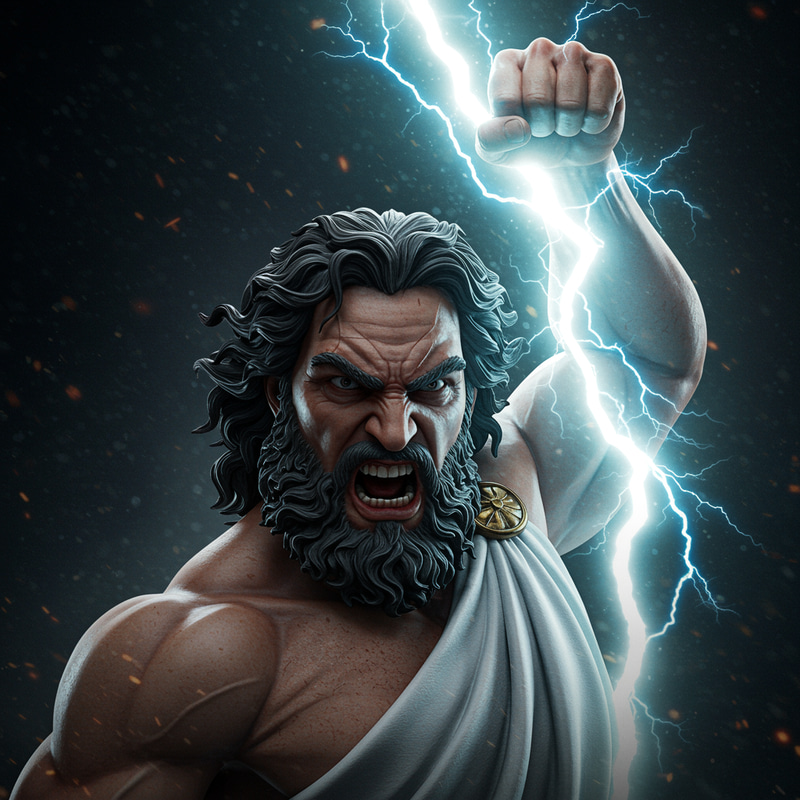 Zeus God Anry with Electric Shock Weapon PNG