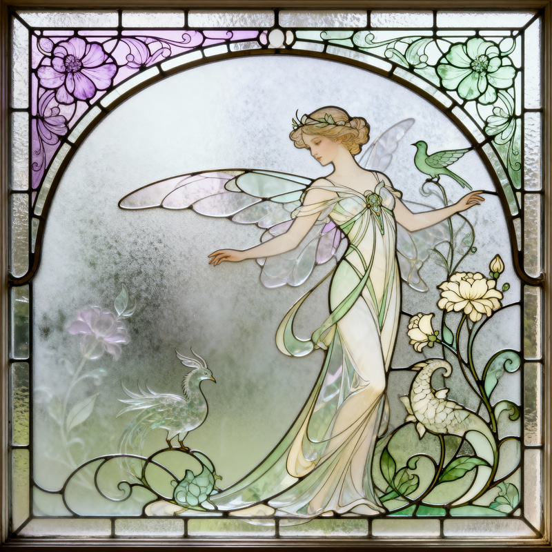 Fairy-Tale Pattern on Art Nouveau Window Fairy-Tale Pattern on Art Nouveau Window