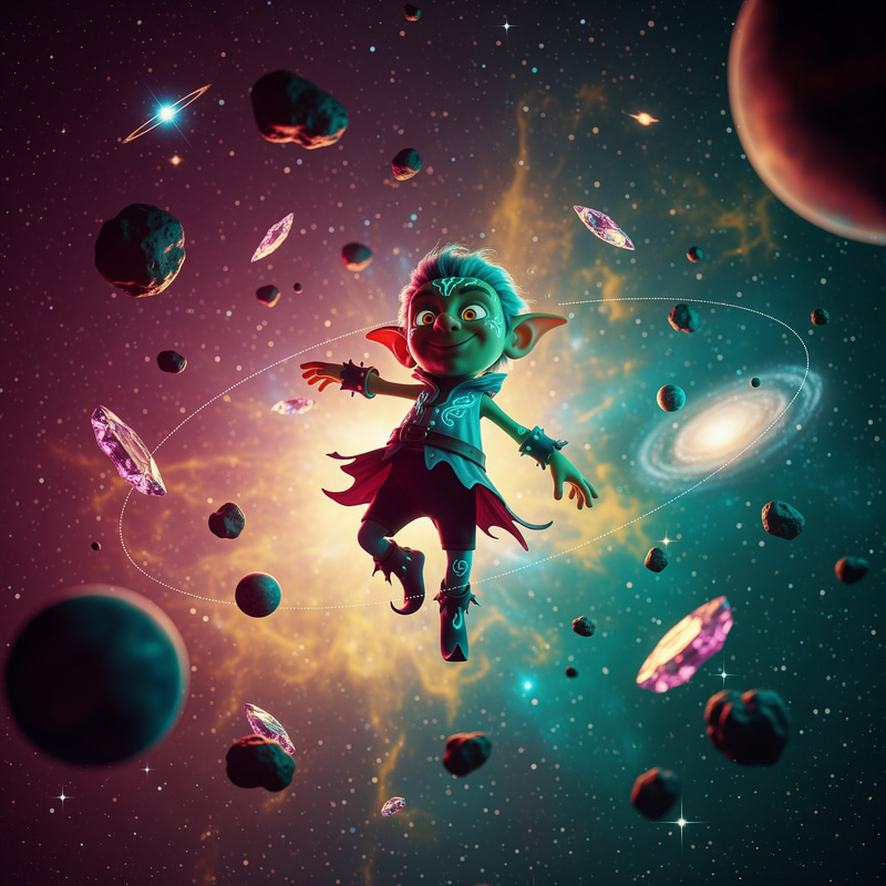 Whimsical Cosmic Scene with Goblino the Goblin Whimsical Cosmic Scene with Goblino the Goblin