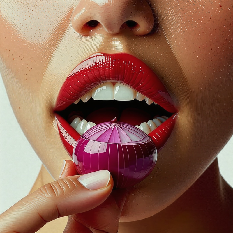 Diverse Human Placing Red Onion Under Tongue | Powerful Image Diverse Human Placing Red Onion Under Tongue | Powerful Image
