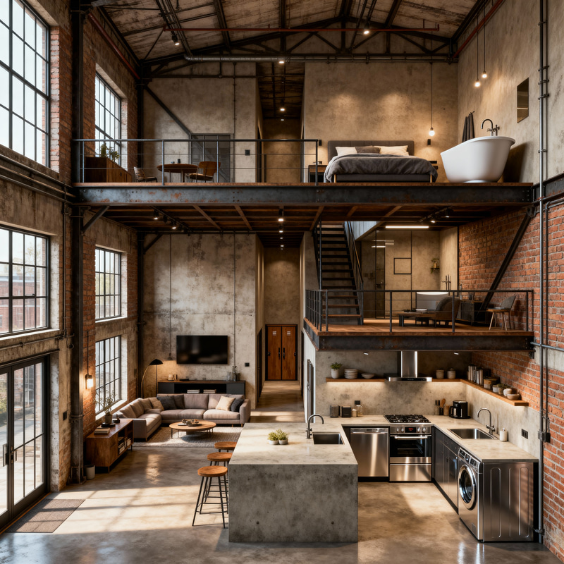 Industrial Loft House Floor Plan Design