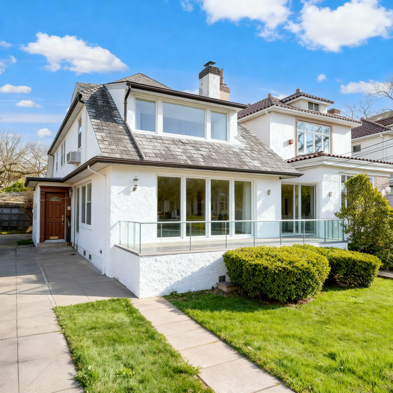 Stylish White Stucco House with Glass Railing Stylish White Stucco House with Glass Railing