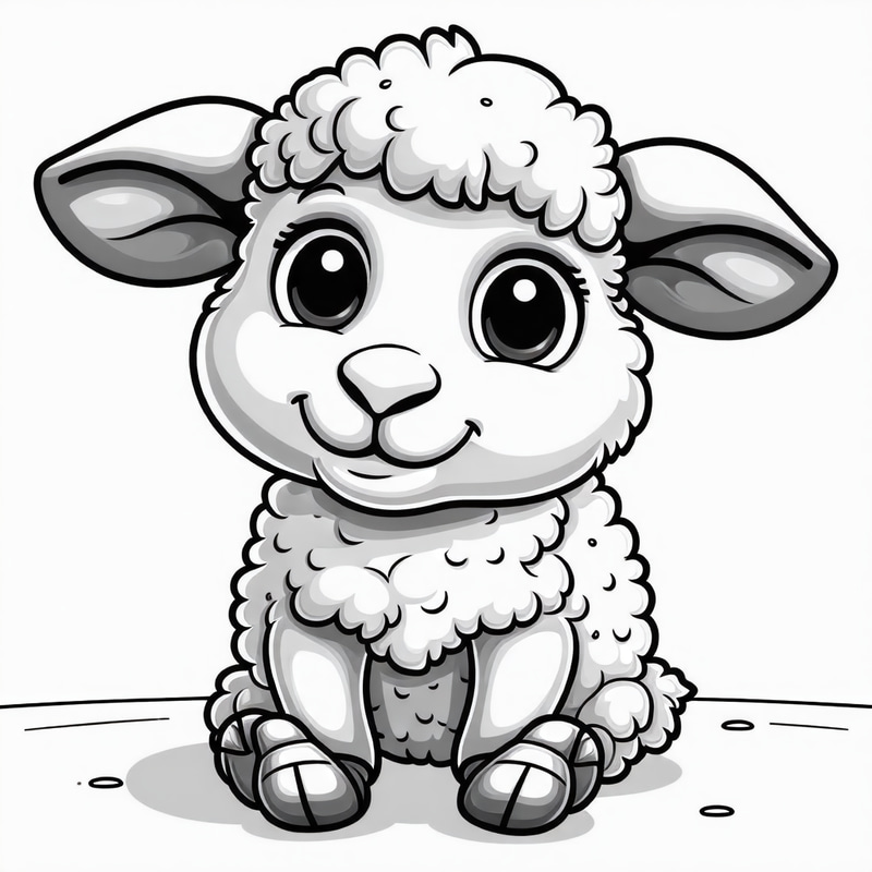 Cute Wide-Eyed Sheep Coloring Book Illustration Cute Wide-Eyed Sheep Coloring Book Illustration