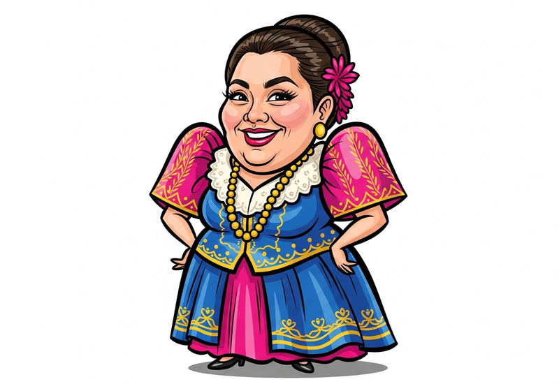 Elegant Filipiniana Dress Caricature Artwork Elegant Filipiniana Dress Caricature Artwork