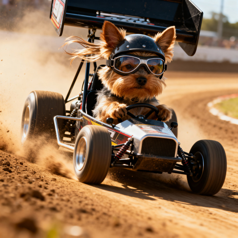 Yorkshire Terrier Sprint Car Action - Fluffy Cutie Yorkshire Terrier Sprint Car Action - Fluffy Cutie