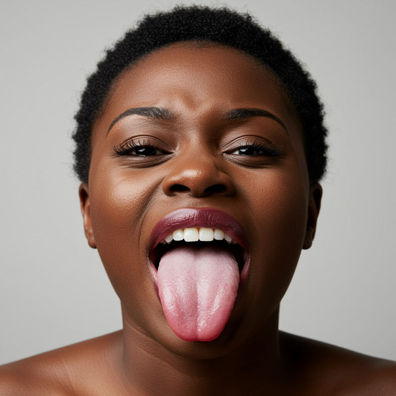 Petit Black Woman with Slimy Pink Tongue Petit Black Woman with Slimy Pink Tongue