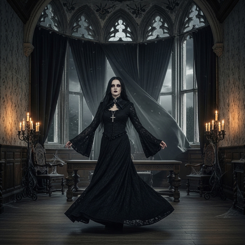 Gothic Woman Twirling in an Antique Mansion Gothic Woman Twirling in an Antique Mansion