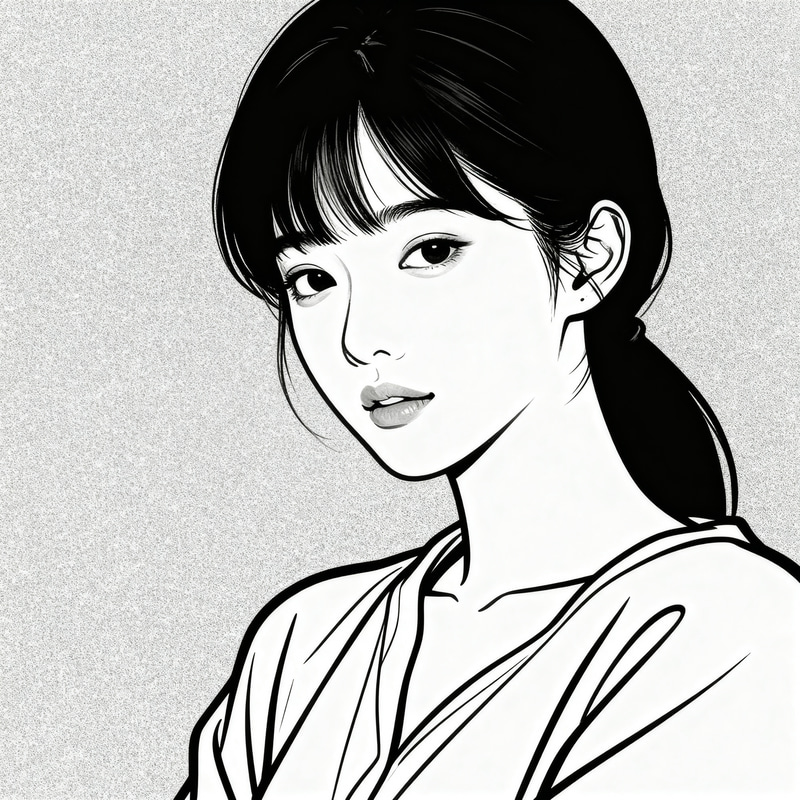 Black and White Line Drawing of Asian Female Black and White Line Drawing of Asian Female