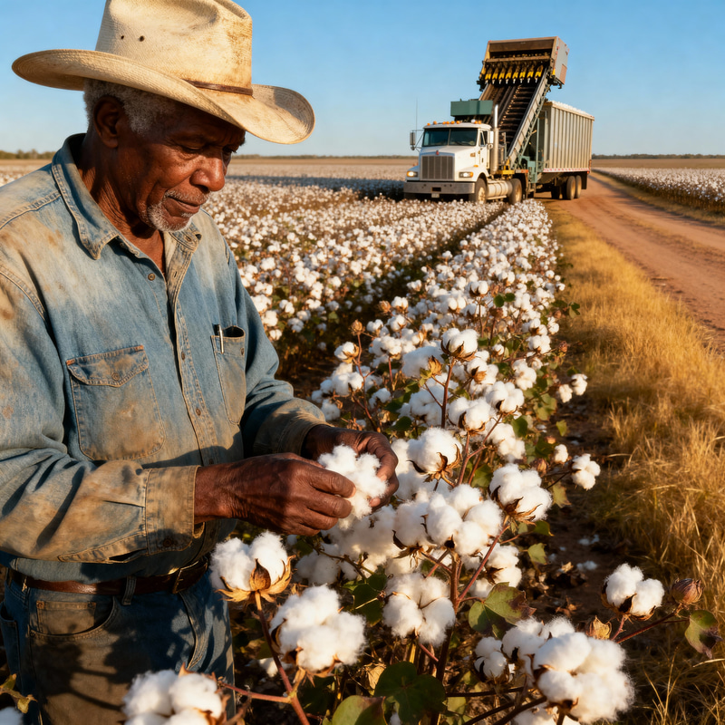 Elderly African American Cotton Farmer in Action