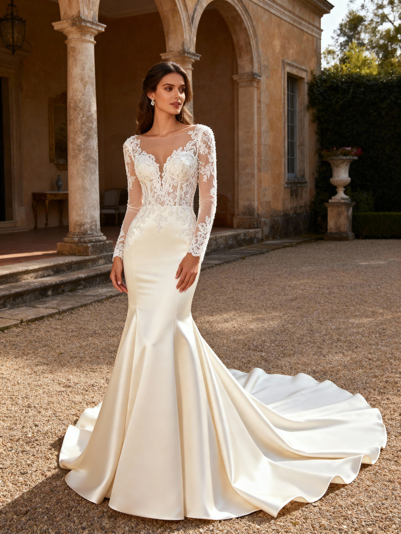 Elegant Mermaid Style Wedding Dress with Long Sleeves Elegant Mermaid Style Wedding Dress with Long Sleeves