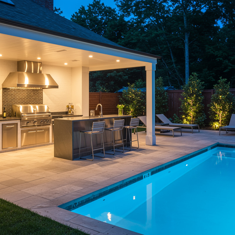 Modern Outdoor Kitchen & Pool Bar Area Modern Outdoor Kitchen & Pool Bar Area