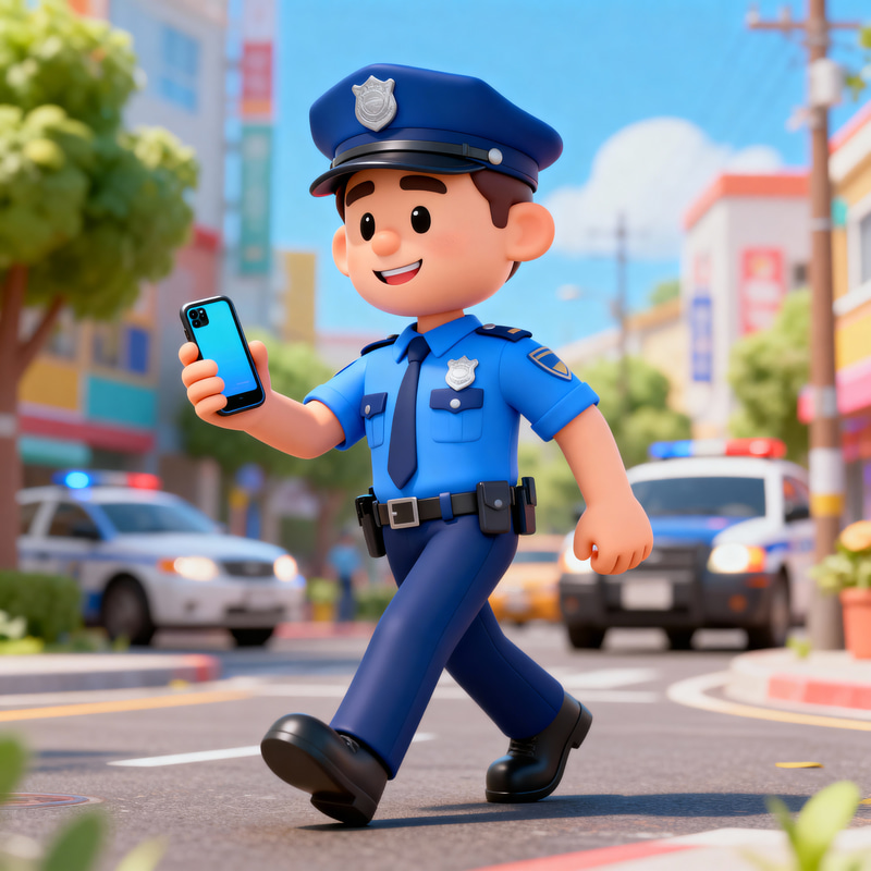 3D Cartoon Police Man with Smartphone 3D Cartoon Police Man with Smartphone