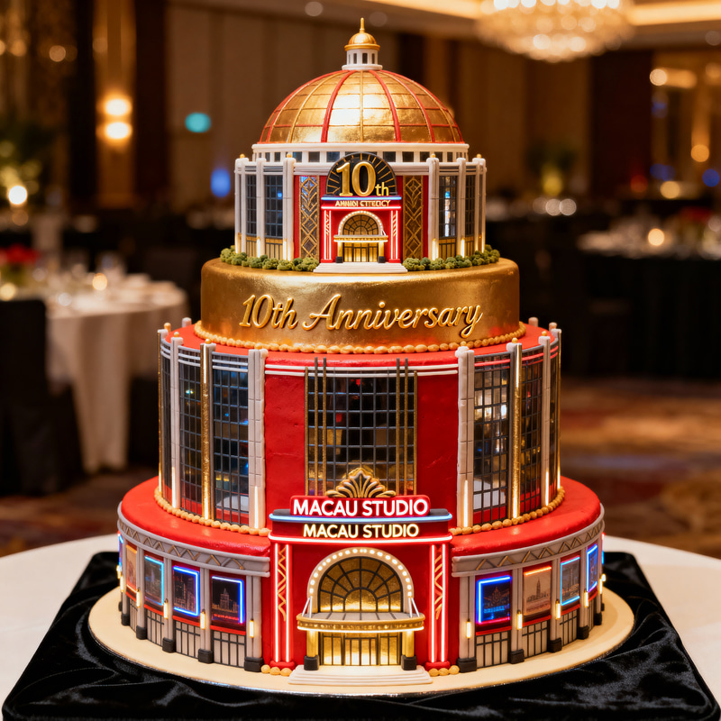Macau Studio City 3-Layer Cake for 10th Anniversary Macau Studio City 3-Layer Cake for 10th Anniversary
