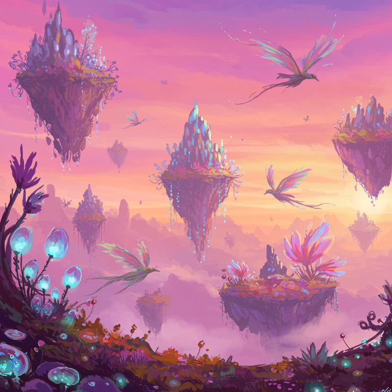 Vibrant Surreal Floating Islands Landscape Art Vibrant Surreal Floating Islands Landscape Art