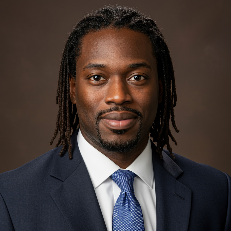 Principal Headshot in a Suit with Dreadlocks