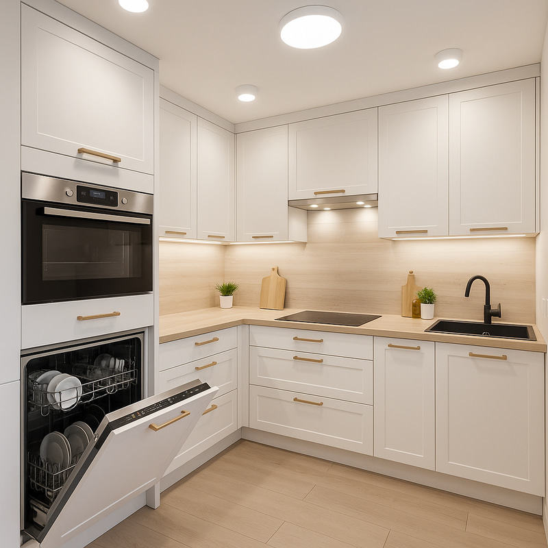 Functional White Kitchen with Wood Elements Design